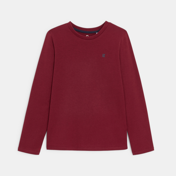 تيشيرت بأكمام طويلة، أحمر سادة للأولاد تيشيرت بأكمام طويلة، أحمر سادة للأولاد