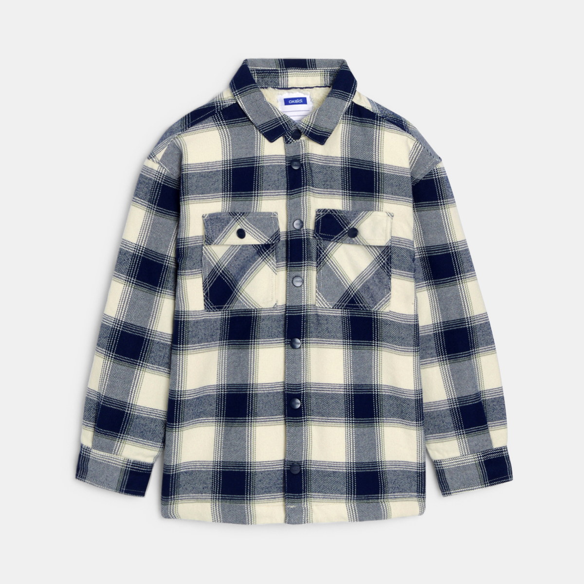 قميص فوقي مربعات، الداخل من صوف الشيربا، اللون بيج للأولاد قميص فوقي مربعات، الداخل من صوف الشيربا، اللون بيج للأولاد