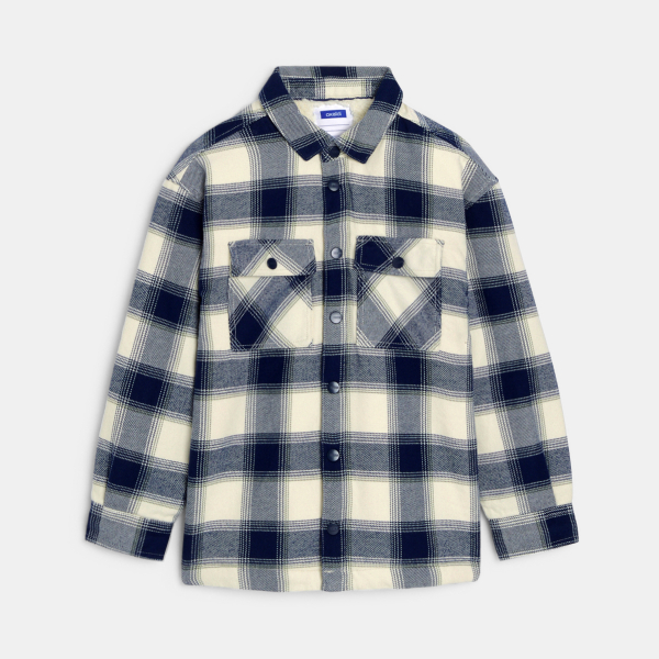 قميص فوقي مربعات، الداخل من صوف الشيربا، اللون بيج للأولاد قميص فوقي مربعات، الداخل من صوف الشيربا، اللون بيج للأولاد