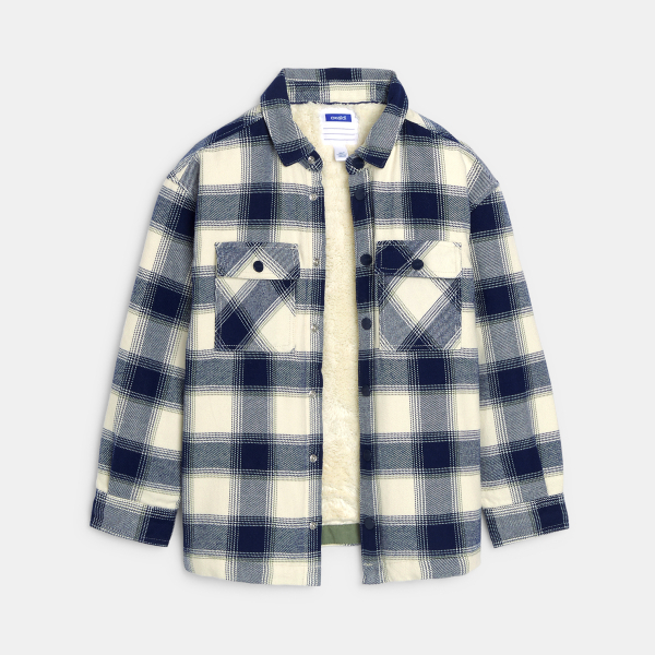 قميص فوقي مربعات، الداخل من صوف الشيربا، اللون بيج للأولاد قميص فوقي مربعات، الداخل من صوف الشيربا، اللون بيج للأولاد