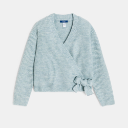 بلوفر خفيف من قماش التريكو المضلع أزرق اللون للفتيات