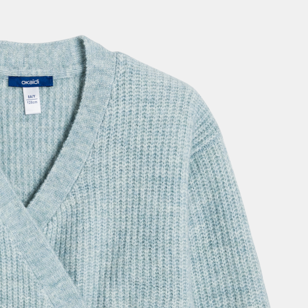 بلوفر خفيف من قماش التريكو المضلع أزرق اللون للفتيات بلوفر خفيف من قماش التريكو المضلع أزرق اللون للفتيات