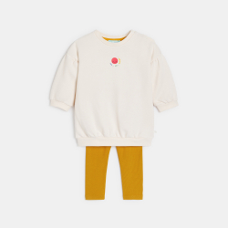 فستان مصنوع من الصوف الناعم مع بنطلون ليجنز، باللون الأبيض للفتيات الصغيرات