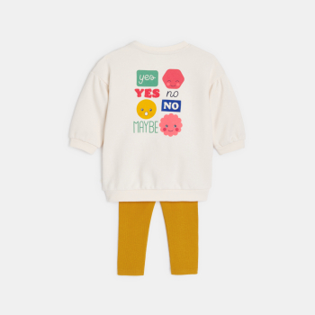 فستان مصنوع من الصوف الناعم مع بنطلون ليجنز، باللون الأبيض للفتيات الصغيرات