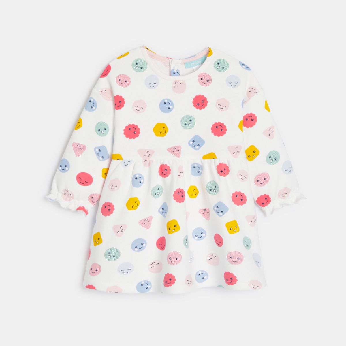 فستان ميلتون خفيف عليه صور لبعض المشاعر، أبيض اللون، للطفلة الصغيرة فستان ميلتون خفيف عليه صور لبعض المشاعر، أبيض اللون، للطفلة الصغيرة