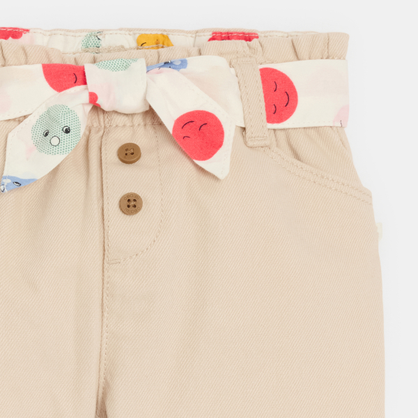 Pantalon ceinture fantaisie beige bébé fille Pantalon ceinture fantaisie beige bébé fille