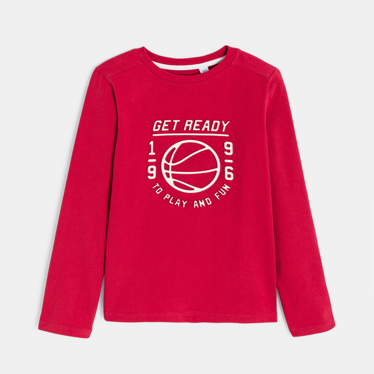 تيشرت بأكمام طويلة مزين برسالة، باللون الأحمر للأولاد تيشرت بأكمام طويلة مزين برسالة، باللون الأحمر للأولاد