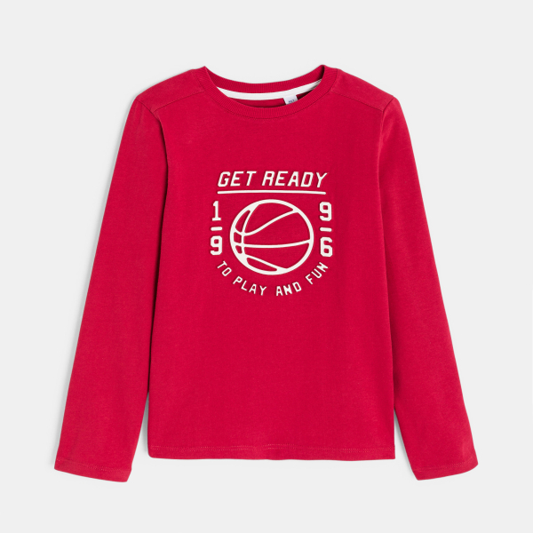 تيشرت بأكمام طويلة مزين برسالة، باللون الأحمر للأولاد تيشرت بأكمام طويلة مزين برسالة، باللون الأحمر للأولاد