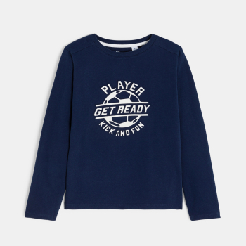 تيشيرت بأكمام طويلة ورسالة مطبوعة باللون الأزرق الداكن للأولاد.