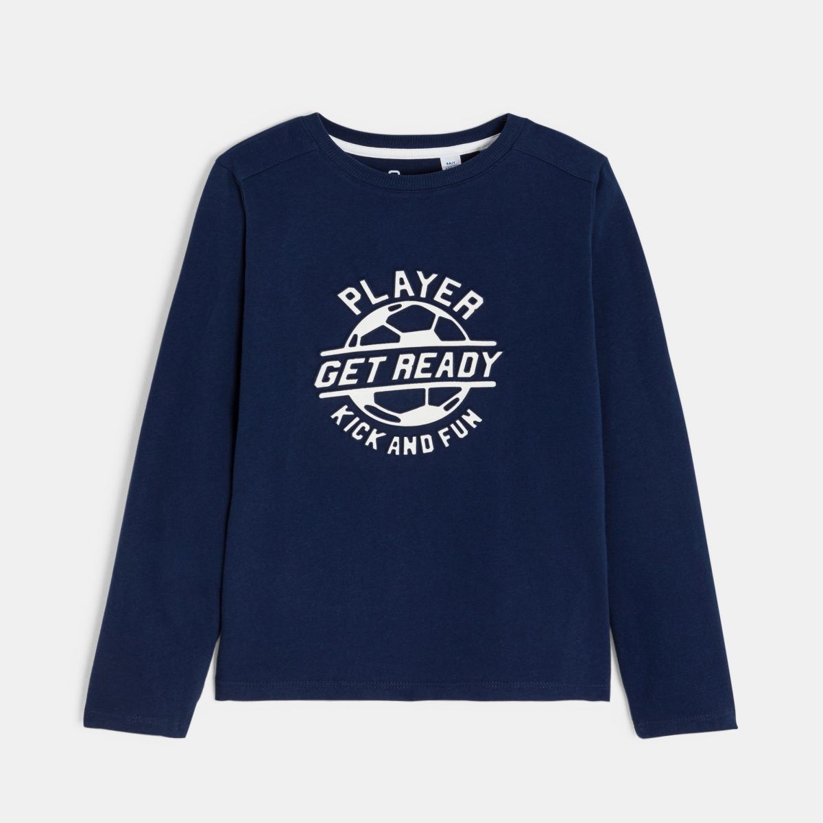 تيشيرت بأكمام طويلة ورسالة مطبوعة باللون الأزرق الداكن للأولاد. تيشيرت بأكمام طويلة ورسالة مطبوعة باللون الأزرق الداكن للأولاد.