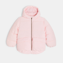 Doudoune doublée polaire à capuche rose pastel Fille