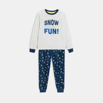 بيجاما من قطعتين للفتيات، من المخمل الرمادي وتحمل رسالة مطبوعة