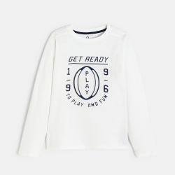 T-shirt manches longues à message blanc Garçon