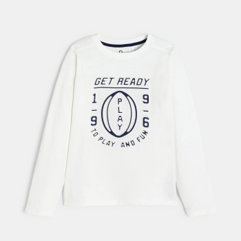 تيشيرت بأكمام طويلة عليه رسالة، باللون الأبيض للأولاد.