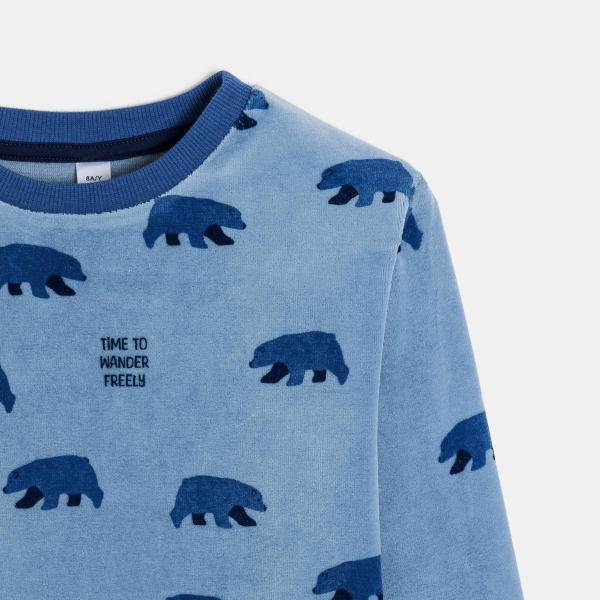 بيجاما من قطعتين، من المخمل وباللون الأزرق، مُزينة برسمة دب، للفتيان بيجاما من قطعتين، من المخمل وباللون الأزرق، مُزينة برسمة دب، للفتيان