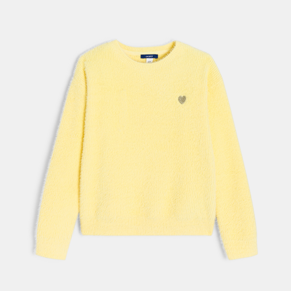 بلوفر مضلع مريح، أصفر اللون، للفتيات بلوفر مضلع مريح، أصفر اللون، للفتيات