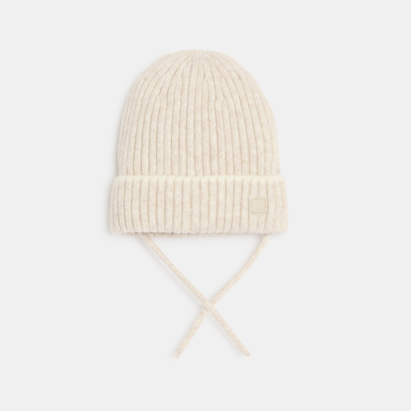 Bonnet en maille tricot côtelée beige bébé Bonnet en maille tricot côtelée beige bébé
