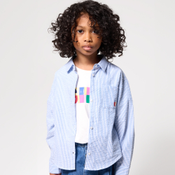 Chemise rayée motif cœur brodé bleu Fille