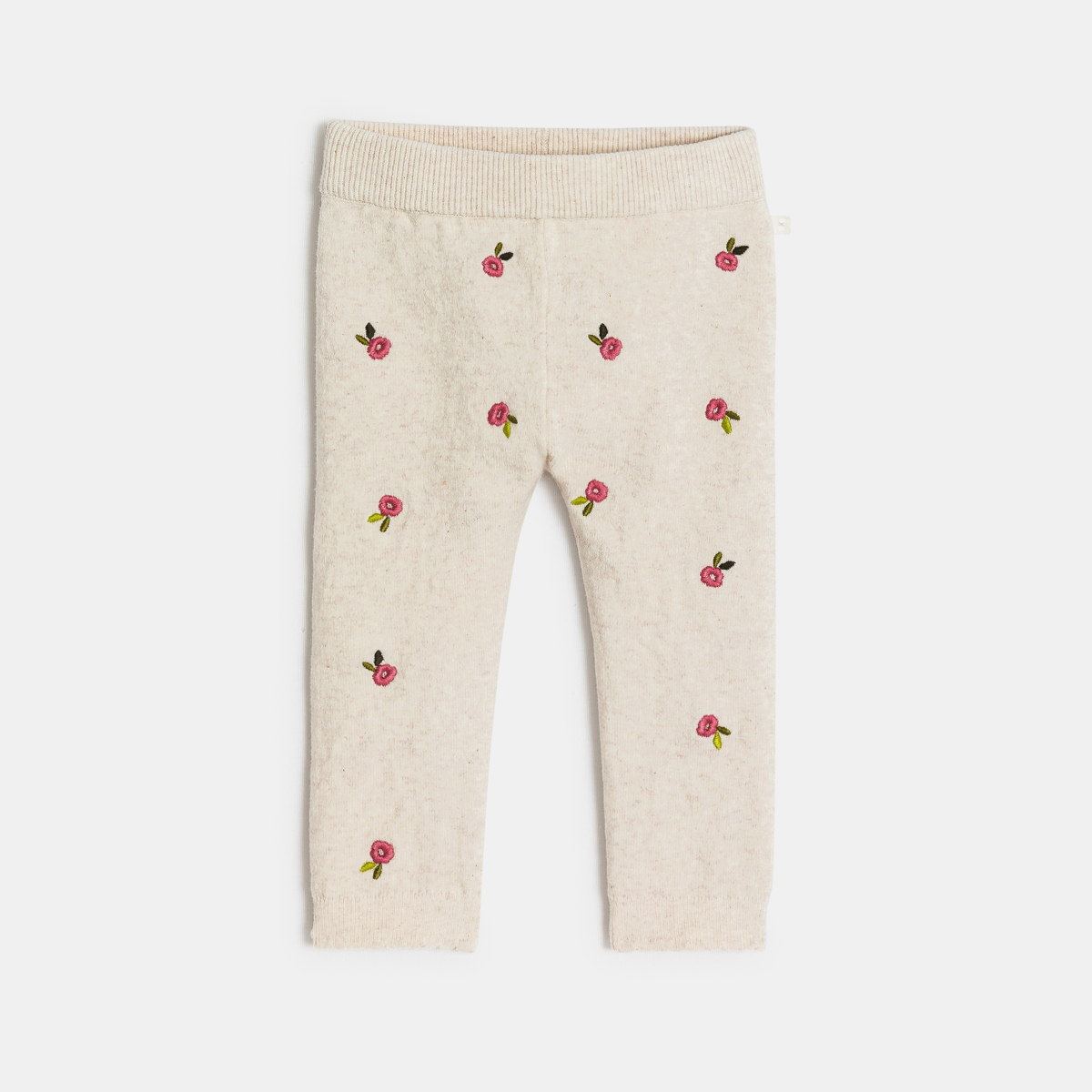 Legging tricot chiné blanc fleurs bébé fille Legging tricot chiné blanc fleurs bébé fille