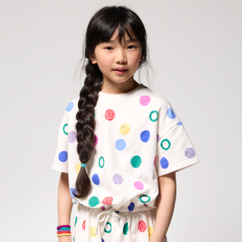 فستان بأكمام تيشيرت أبيض اللون منقط للفتيات