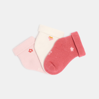 Chaussettes fleurs rose bébé naissance fille (lot de 3)