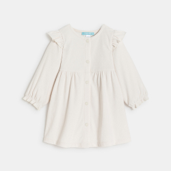 فستان من المخمل المُضلع، باللون البيج للفتيات الصغيرات