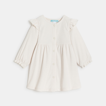 فستان من المخمل المُضلع، باللون البيج للفتيات الصغيرات