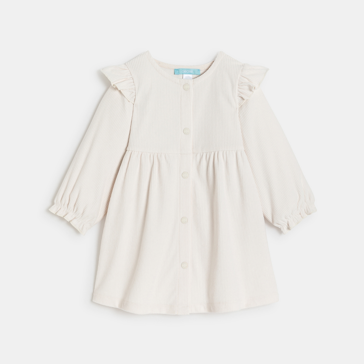 فستان من المخمل المُضلع، باللون البيج للفتيات الصغيرات فستان من المخمل المُضلع، باللون البيج للفتيات الصغيرات