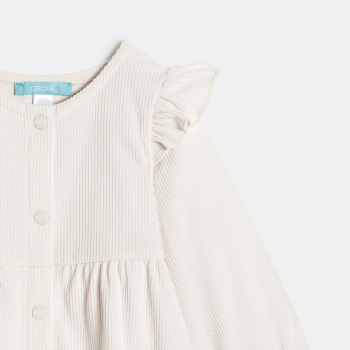 فستان من المخمل المُضلع، باللون البيج للفتيات الصغيرات