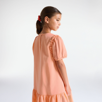 Robe unie à volants orange pastel Fille