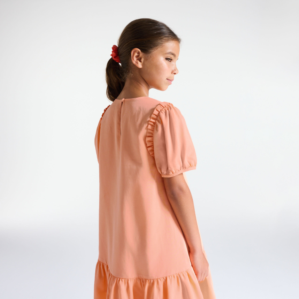 Robe unie à volants orange pastel Fille Robe unie à volants orange pastel Fille