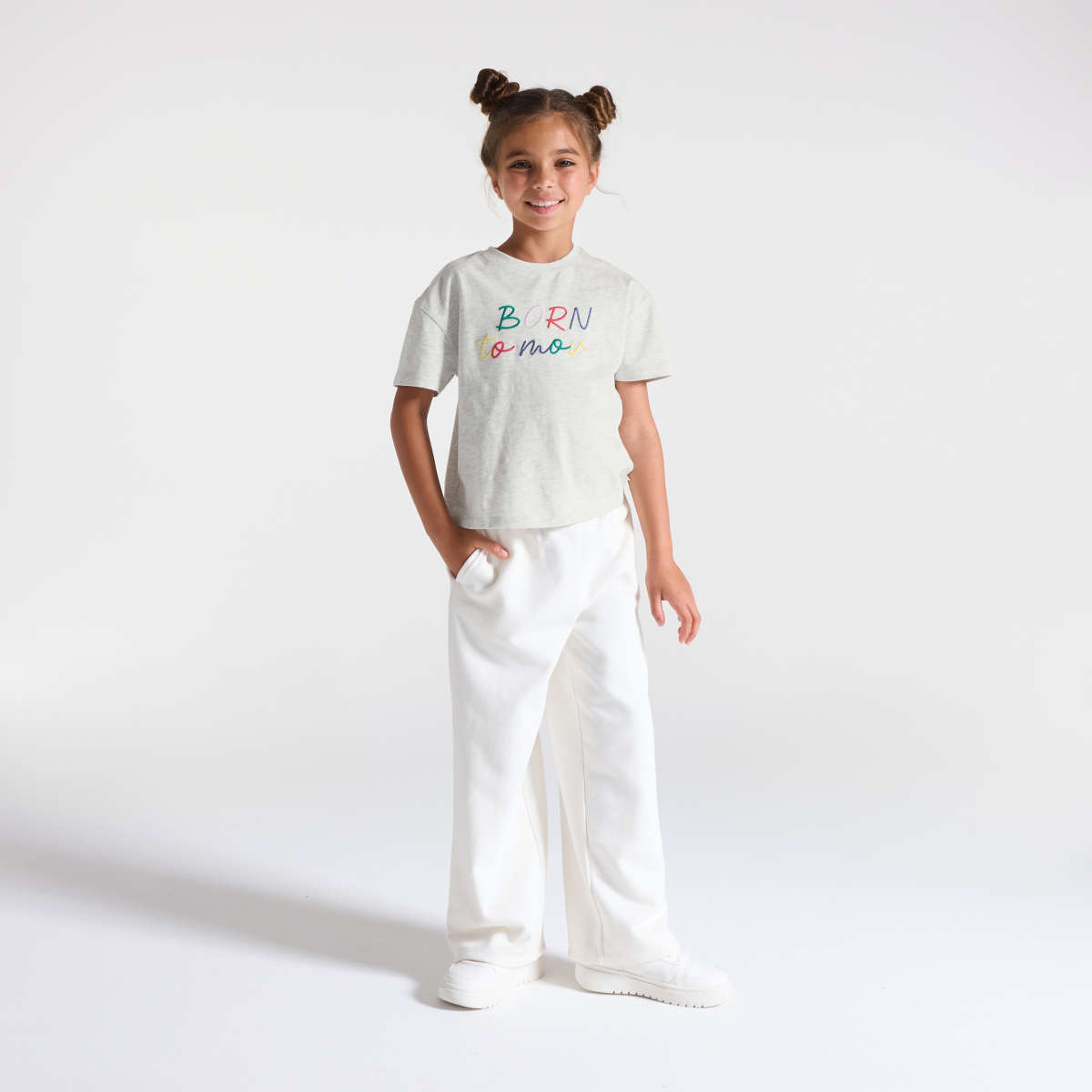 تيشيرت رمادي مرقط للفتيات مطبوع عليه رسالة تيشيرت رمادي مرقط للفتيات مطبوع عليه رسالة