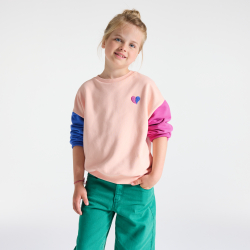 Sweat-shirt en molleton colorblock rose Fille