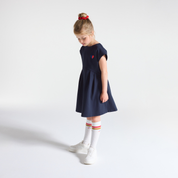 Robe manches courtes cœur brodé bleu marine Fille