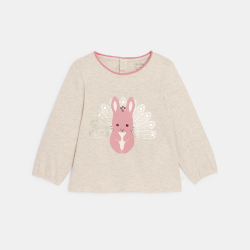 T-shirt manches longues animal beige bébé fille