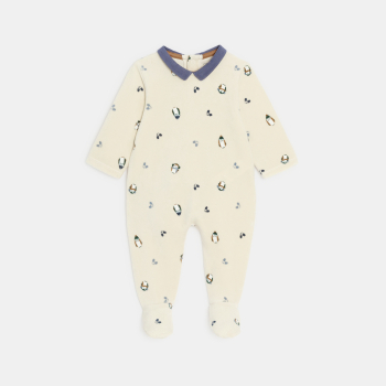 بدلة نوم مخملية، على شكل حيوان البطريق، وسترة جيليه من نسيج صوف الشيربا، باللون البني، للأطفال الصغار من الجنسين