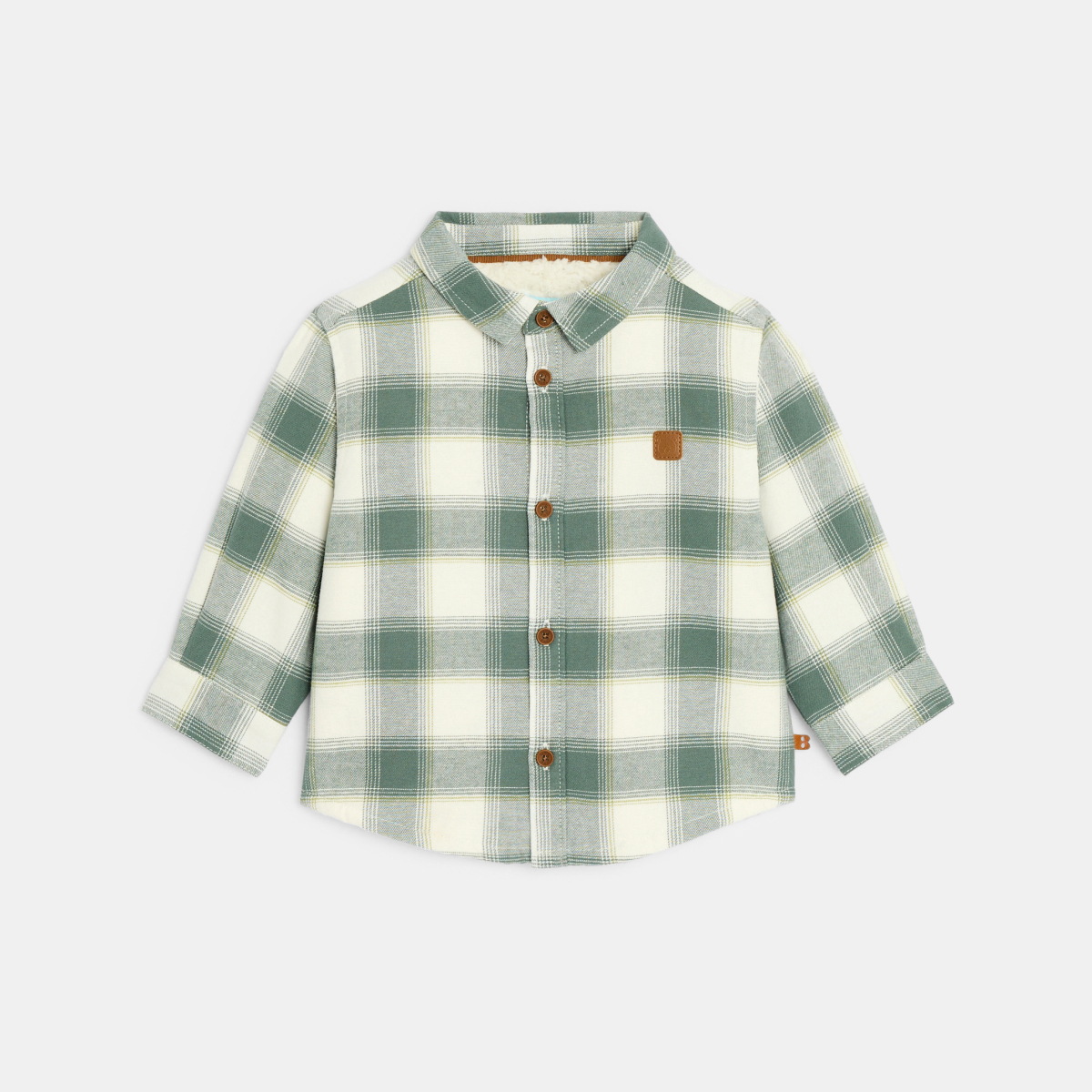 قميص فوقي مبطن بقماش الشيربا ومنمق بمربعات باللون الأخضر  للأولاد الصغار قميص فوقي مبطن بقماش الشيربا ومنمق بمربعات باللون الأخضر  للأولاد الصغار