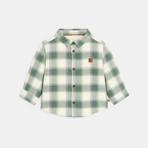 قميص فوقي مبطن بقماش الشيربا ومنمق بمربعات باللون الأخضر  للأولاد الصغار قميص فوقي مبطن بقماش الشيربا ومنمق بمربعات باللون الأخضر  للأولاد الصغار