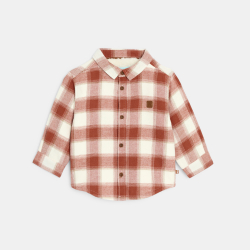 قميص فوقي مبطن بقماش الشيربا ومنمق بمربعات باللون الأحمر للأولاد الصغار