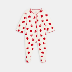 بيجاما مخملية عليها قلوب، بيضاء اللون، للطفلة الصغيرة