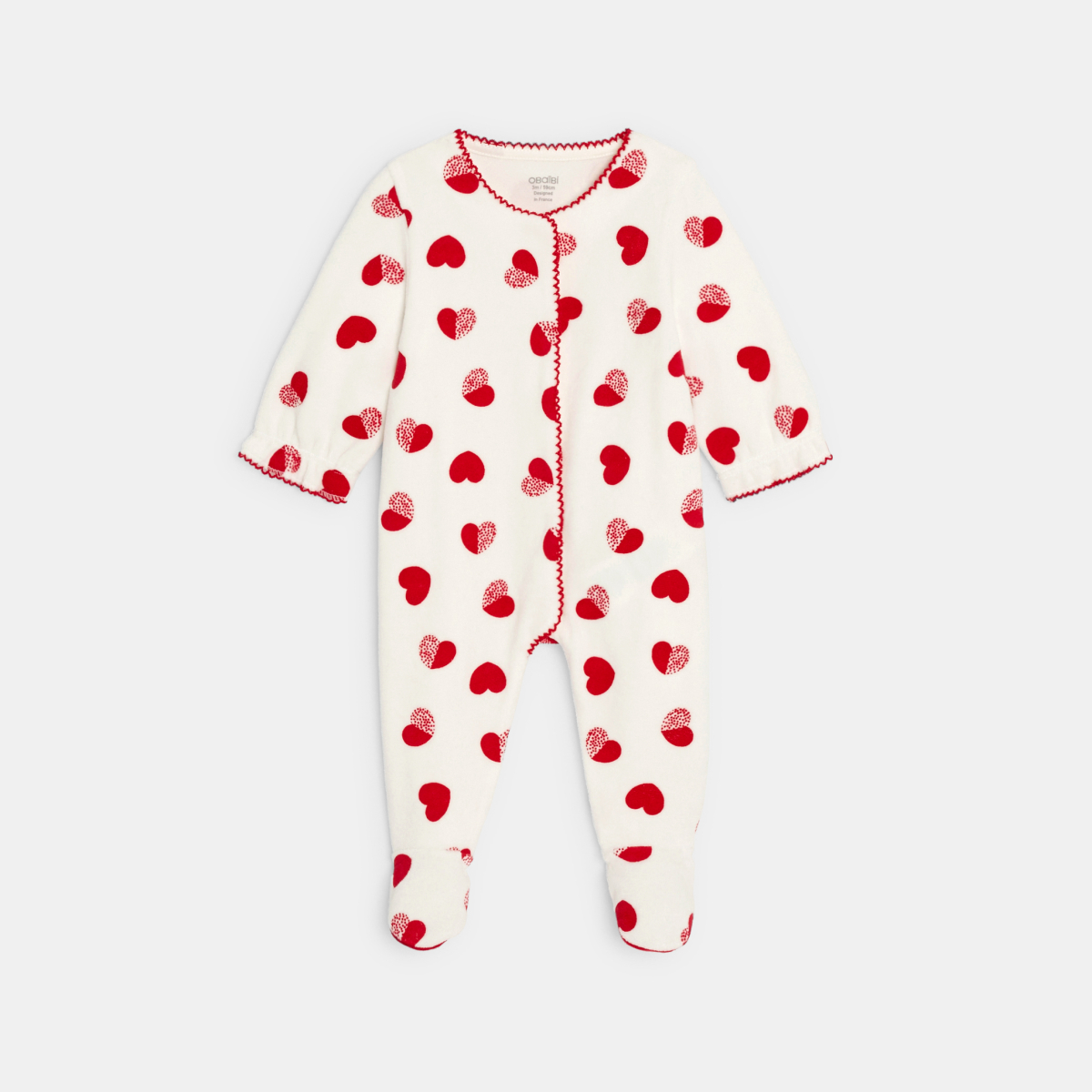 بيجاما مخملية عليها قلوب، بيضاء اللون، للطفلة الصغيرة بيجاما مخملية عليها قلوب، بيضاء اللون، للطفلة الصغيرة