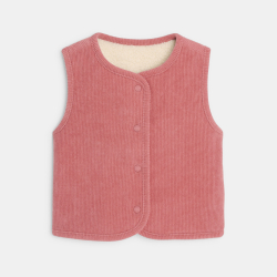 Gilet sans manches réversible velours doublé rose bébé fille