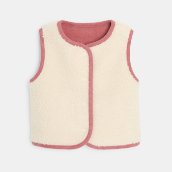 جيليه مبطن من الثوب المخملي، بدون أكمام وبوجهين، باللون الوردي للفتيات الصغيرات