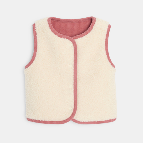 جيليه مبطن من الثوب المخملي، بدون أكمام وبوجهين، باللون الوردي للفتيات الصغيرات جيليه مبطن من الثوب المخملي، بدون أكمام وبوجهين، باللون الوردي للفتيات الصغيرات