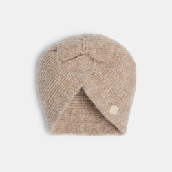 قبعة بشكل عمامة من قماش تريكو مرقطة، اللون بيج، للطفلة الصغيرة