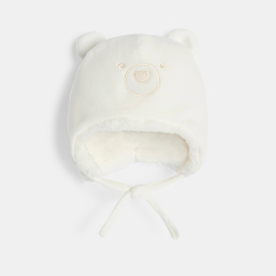 Bonnet péruvien polaire doublé ourson blanc bébé fille