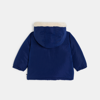 معطف بغطاء رأس مبطن بصوف الشيربا أزرق اللون، للطفل الصغير