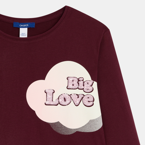 تيشيرت بأكمام طويلة مزين برسالة مطبوعة، باللون البنفسجي الفاتح للفتيات تيشيرت بأكمام طويلة مزين برسالة مطبوعة، باللون البنفسجي الفاتح للفتيات