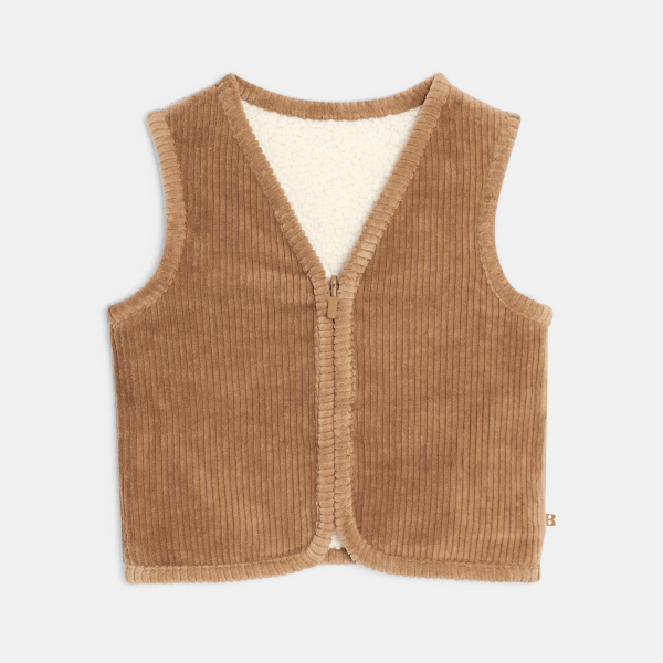 سترة بسحّاب بدون أكمام من المخمل والفرو الصناعي باللون البني، للأطفال الصغار سترة بسحّاب بدون أكمام من المخمل والفرو الصناعي باللون البني، للأطفال الصغار