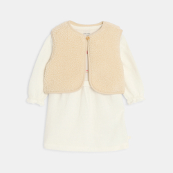 Robe maille tricot souris et gilet blanc bébé fille